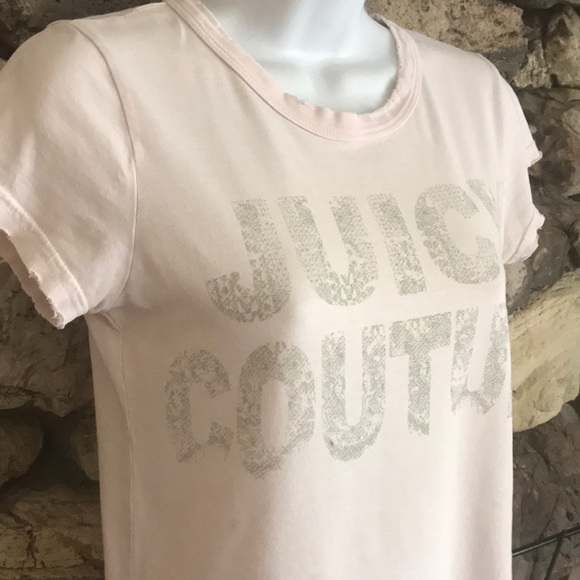 JUICY COUTURE Light Pink Distressed Tee Shirt Sz S - Picture 1 of 8